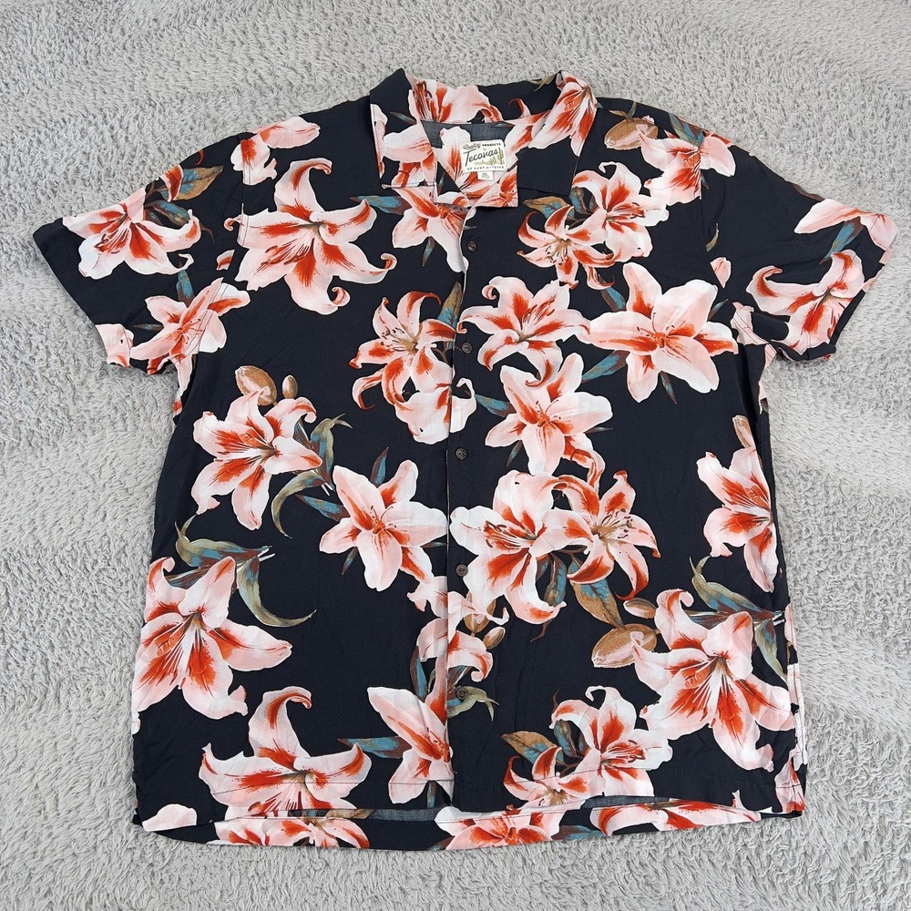 Tecovas Mens XL Blue Floral Rayon Short Sleeve Hawaiian Resort Shirt TM120050